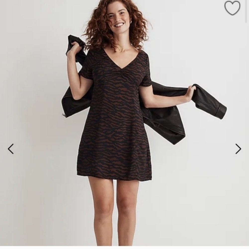Madewell V-Neck Mini Dress in Abstract Animal Print Mini Dress, NWT Sz 4